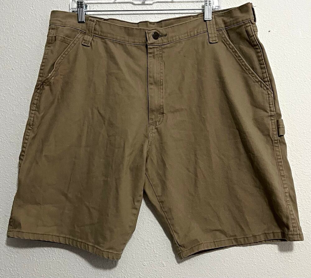 Wrangler Men's Brown Solid Cargo Shorts, Cotton Spandex, Flat Front, Button